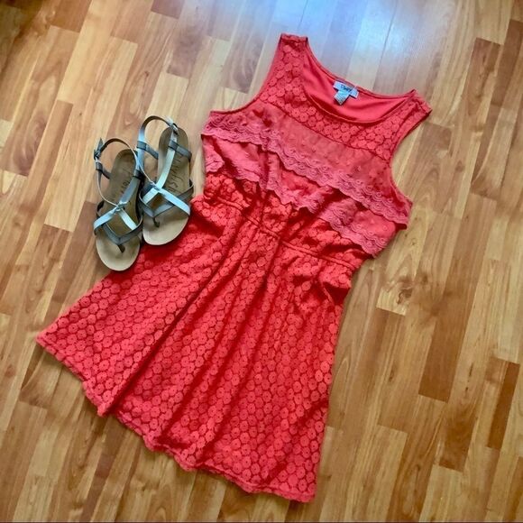Pinky Coral Floral Sleeveless‎ eyelet Lace Dress XL - Picture 6 of 6